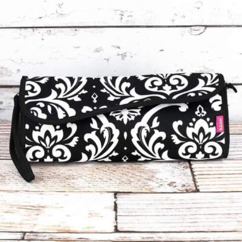 Black Damask Flat iron traveling case